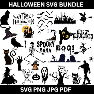 Halloween Svg Bundle,Cute Halloween SVG PNG Bundle,Cute Spooky Halloween Cut Files for Cricut,Halloween Png Bundle,Halloween silhouette Svg