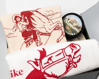 Gift Set- There's No Place Like Montana - Sweatshirt Candle Tote Tea Towel Gift Box for Skier Hiker Outdoor Lover