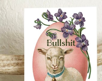 Funny Card with Retro Lamb - Bullshit - Encouragement Birthday Miss You Cards  - Blank Inside