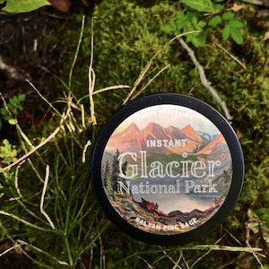 Instant Glacier National Park Candle: Balsam Pine & Sage Scented Soy Wax Tin