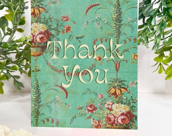 Cute Floral Greeting Card - Victorian Style Maximalist Flowers Plants Card - Thank You