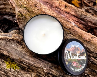 Fall Cozy Scented Candles - Instant Montana Scented Candle Tin - Woodsy Scent - Pine Cardamom