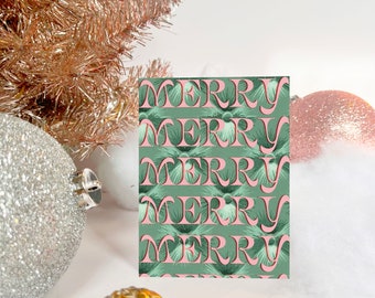 Cute Mid Mod Style Christmas Card - Merry Merry Green and Pink Holiday Decor