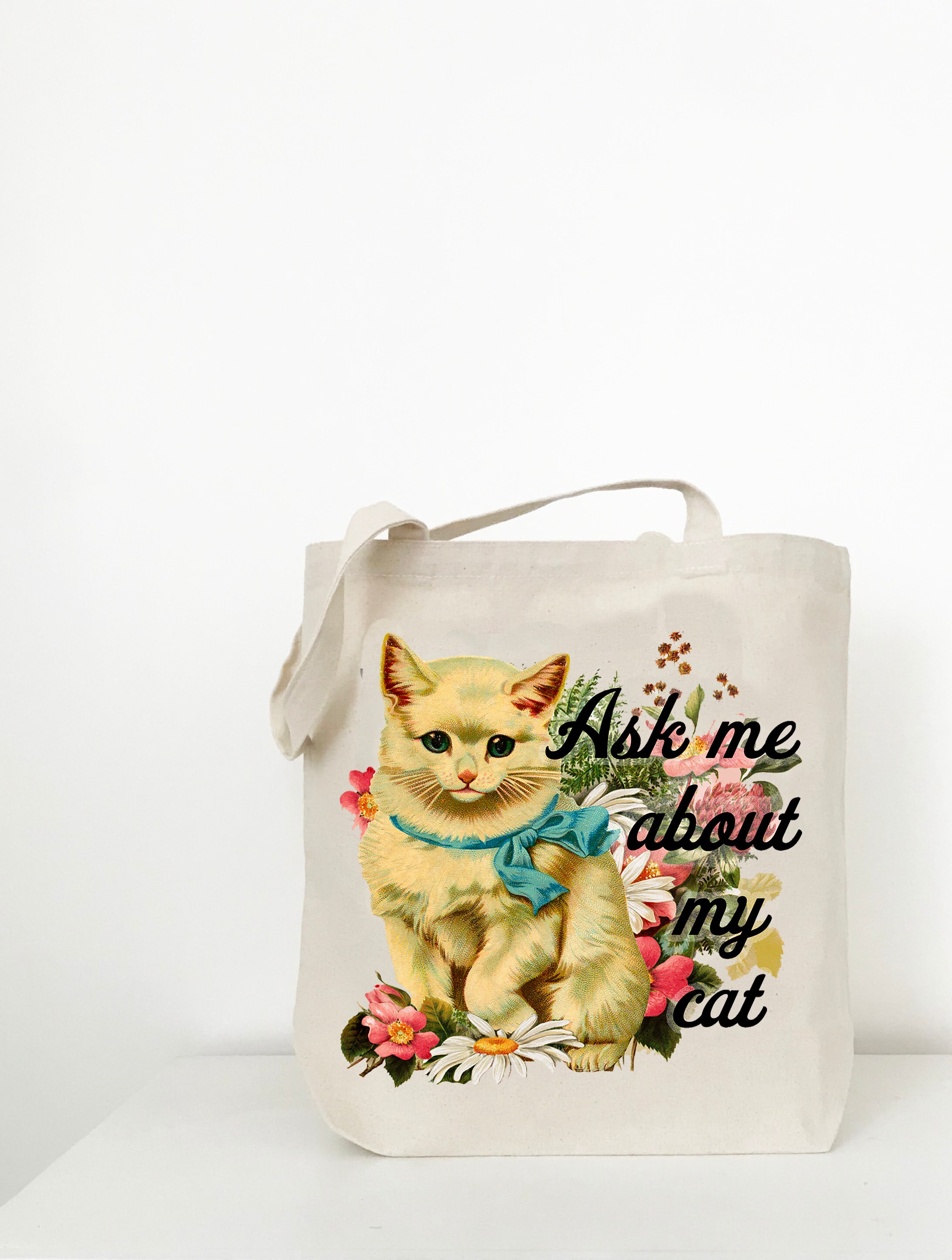 "Cats Make Me Happy, You Not So Much" Funny Slogan Tote Bag - Pet Lover Gift, 100% Cotton