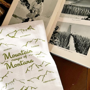 Mountain Ranges of Montana Kitchen Towel - Hand Illustrated Mountains Bridger Yellowstone Glacier - Gift for Outdoor Lover