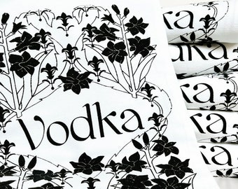 Cotton Bar Tea Towel - Vodka - Vintage Floral Art Deco Nouveau Tea Towel - Housewarming Wedding Birthday Gift