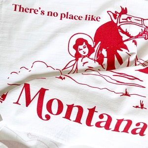 No Place Montana Kitchen Towel: Retro Cowgirl Western Home Decor