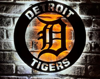 Decoración de pared con luz LED de los Tigres de Detroit - Letrero de los Tigres de Detroit - Regalo para fans de la MLB - Regalo para novio - Decoración para la cueva del hombre