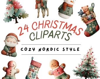 Watercolor Christmas Clipart, Nordic Animals, Holiday PNG (Commercial Use)