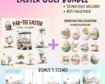 Easter Golf Clipart Bundle | Watercolor Bunny, Pastel Eggs, Spring Scenes (Digital Download)