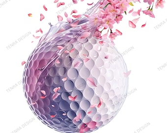 Zestaw 18 piłek golfowych w kwiaty w formacie PNG, akwarelowe grafiki azalii z motywem golfa Masters, przezroczyste tło, ilustracja z motywem golfa Sakura, sztuka na Dzień Matki