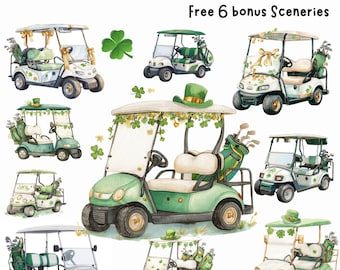 Lucky Golf Cart Clipart Set, Country Club PNG (Commercial Use)