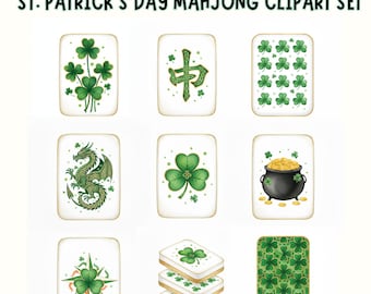 St. Patrick's Day Mahjong Clipart, Shamrock Tiles (Digital Download)