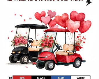 Valentine Golf Cart PNG Clipart, Heart Balloons, Sporty Design (Digital Download