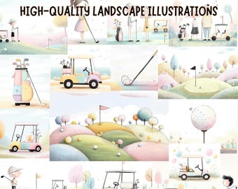 Golf Landscape Illustrations | Modern Sports Art Prints (JPG Bundle)