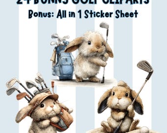 Bunny Golf Clipart, Funny Rabbit Golfer PNG, Easter Bunny PNG, Spring Clipart, Cute Animal PNG, Golf Sublimation Design