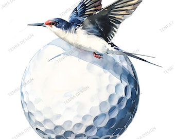 Akwarela Birdie Golf Clipart, Ruchomy ptak i piłka golfowa PNG, Premium Kinetic Sports Art, Minimalistyczne zasoby golfowe, Prezent golfowy na Dzień Matki