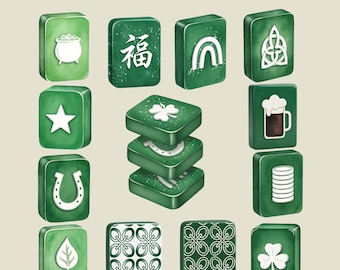 St. Patrick's Day Mahjong PNG Clipart – Watercolor Lucky Charms Set (Digital Download)