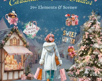 Christmas Market Clipart, Watercolor Scene Creator, Winter Holiday Village PNG, Cozy Market Stall, Hot Cocoa, Gingerbread, Commercial Use