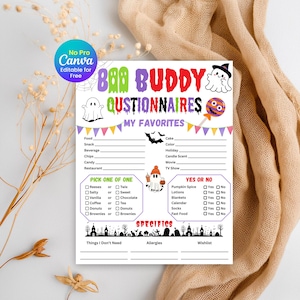 Halloween Questionnaire, Editable Boo Buddy Printable, Boo Basket Gift Exchange Game, All About Me