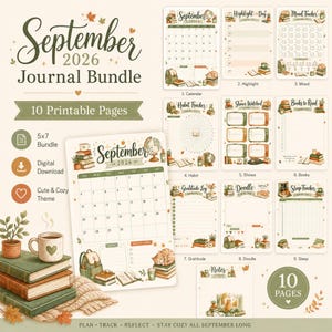 September Journal Printable Bundle, Autumn Theme Writing Pages, Kids Fall Activity Digital Download