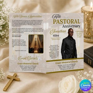Pastoral Anniversary Program Template, Editable Pastor Appreciation Church Program, Canva Order of Service Printable Download
