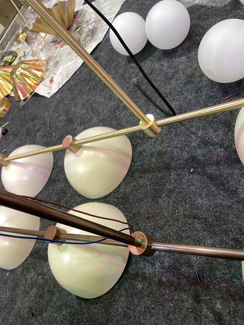 Mid Century Modern Linear Chandelier Light: Luxury 4-Light Brass Linear Pendant Light Fixtures for Living Room image 13