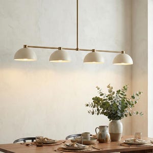 Lámpara de araña lineal moderna de mediados de siglo: Lámpara colgante lineal de latón de 4 luces de lujo para sala de estar.