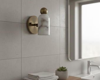 Alabaster Brass Wall Sconce – Modern Minimalist Light Fixture with Natural Stone Shade