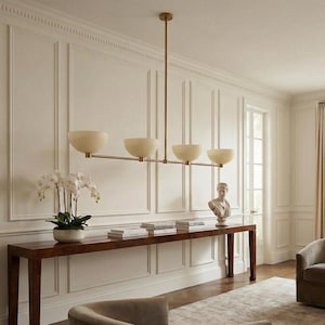Hand Made Brass Linear Chandelier: 4 Light Linear Pendant Light, Mid Century Modern Chandelier Lighting Fixtures