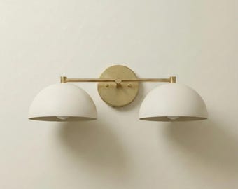 Bathroom Sconce Vanity Light Fixtures: Dual Dome Brass Vanity Lights Wall Sconces