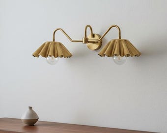 Brass 2 Light Vanity Wall Sconce Lighting: Mid Century Sconce Light Fixtures
