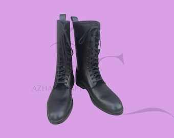 Men’s Black Leather Boots | Handmade Lace-Up Combat Boots | Custom Military Riding Boots | Vintage Style Gift for Him