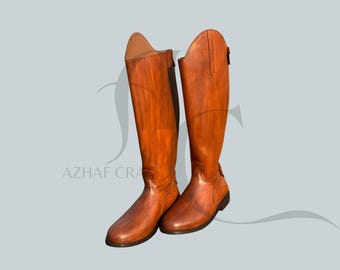 Handmade Brown Leather Riding Boots | Men’s Tall Equestrian Boots | Side Zip Horse Riding Boots | Custom Long Boots | Vintage Leather Boots