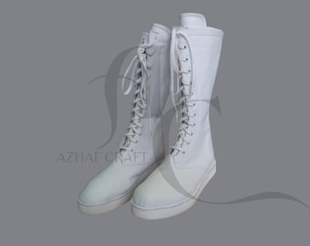 Men’s Handmade Custom Wrestling Boots | Pro Wrestling Shoes with EV Sole | Tall Lace Up Boots | Great Gift for Wrestlers | white boots