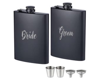 Set personalizzato di 2 fiaschette nuziali per sposi (con incisione personalizzata disponibile)