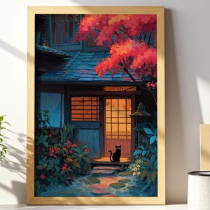 Japanese Cat Art Print, Large Digital Wall Art Print Original Printable Deco Poster, Instant Digital Download, Home Decor, Room Wall Decor