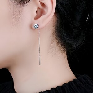 Moissanit Threader-örhängen i 925 sterlingsilver med dragkrok, hängande örhängen i tråd, långa kedjor, minimalistiska smycken, present till henne, mamma, fru
