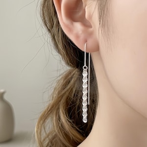 S925 Sterling Silver Phoenix Tail Threader Earrings, Dainty Long Chain Pull Through Earrings, Minimalist Jewelry Gift for Her, Wife, Mom