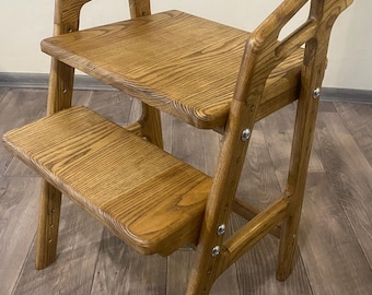 Adjustable Wooden Kids Chair Montessori Grow High Chair Solid Ash Natural Finish