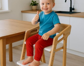 Handmade Ash Wood Adjustable Kids Chair – Montessori Toddler Seat