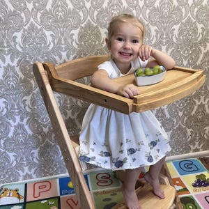 Adjustable Wooden Kids Chair with table Montessori Grow High Chair Solid Light Ash Natural Finish