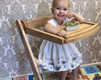 Adjustable Ash Wood Montessori High Chair with Table