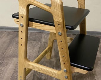 Handmade Ash Wood Kids High Chair with Footrest - Montessori Style