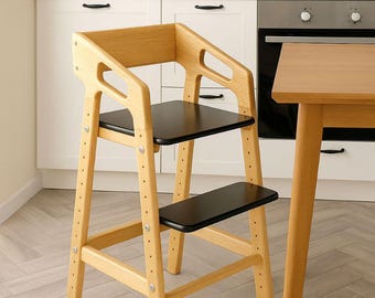 Handmade Ash Wood Adjustable Kids Chair – Montessori Toddler Seat