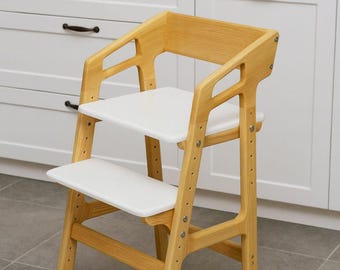 Wooden kids chair Montessori growing chair handmade natural ash wood stool