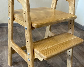 Adjustable Montessori chair for kids Solid oak Wooden chair Grow with me toddler seat
