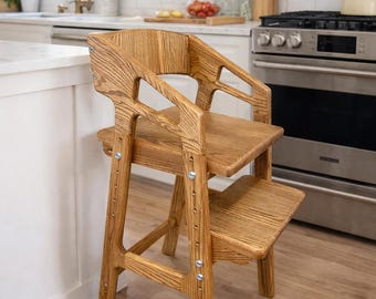 Adjustable Wooden Kids Chair Montessori Grow High Chair Solid Ash Natural Finish brown