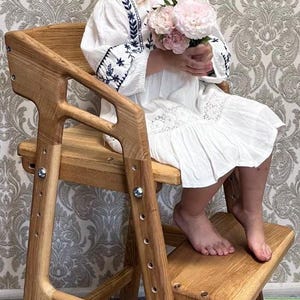 Adjustable Wooden Kids Chair Montessori Grow High Chair Solid Light Ash Natural Finish