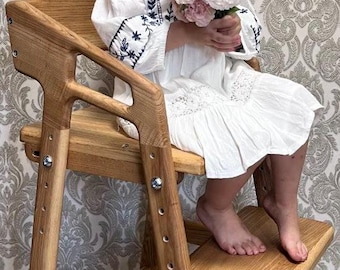 Adjustable Wooden Kids Chair Montessori Grow High Chair Solid Light Ash Natural Finish